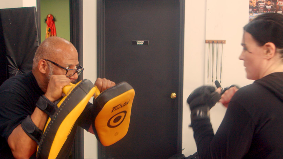 Pad work outside Coach Sonia's door